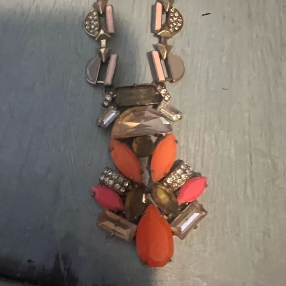 STELLA & DOT 26” lariat red orange statement crystal enamel NECKLACE GOLD TONE - Picture 2 of 14